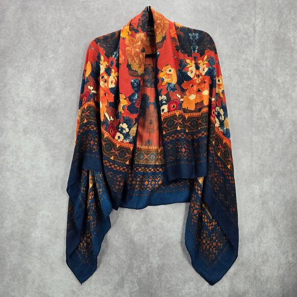 H&M Blue Orange Floral Square XL Wrap Hijab Dupatta Shawl Scarves Scarf - Picture 1 of 8